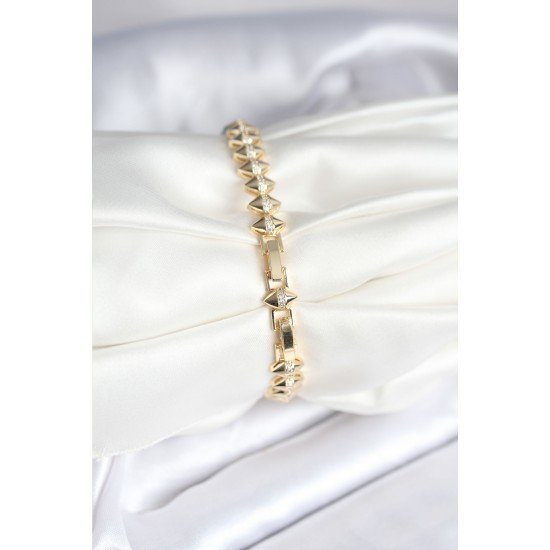 Pirinç Gold Renk Zirkon Taşlı Baklava Model Kadın Bileklik Pirinç Gold Renk Zirkon Taşlı Baklava Model Kadın Bileklik