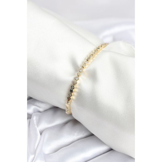 Pirinç Gold Renk İnce Petek Model Kadın Bileklik