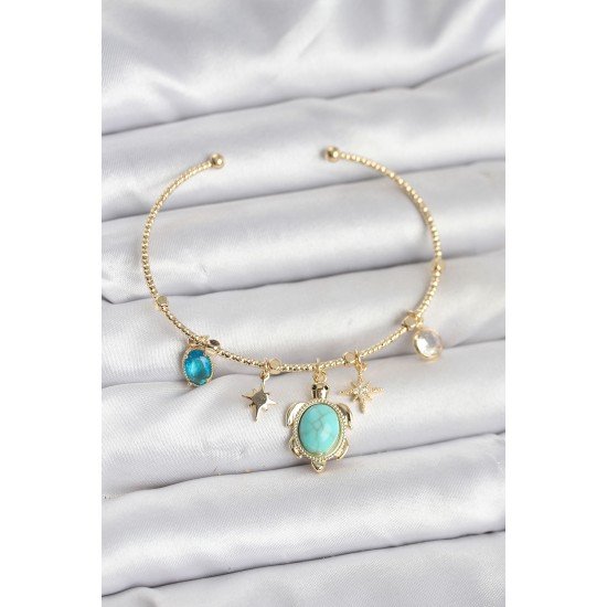 Caretta Caretta Charmlı Gold Renk Kadın Bileklik