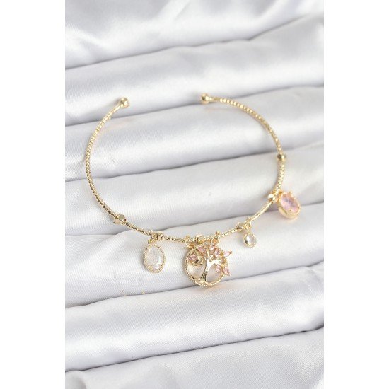 Hayat Ağacı Charmlı Gold Renk Pirinç Kadın Bileklik Hayat Ağacı Charmlı Gold Renk Pirinç Kadın Bileklik