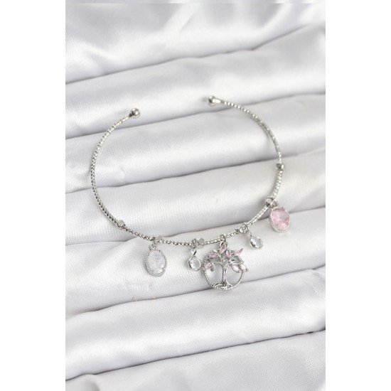 Hayat Ağacı Charmlı Gümüş Renk Pirinç Kadın Bileklik Hayat Ağacı Charmlı Gümüş Renk Pirinç Kadın Bileklik