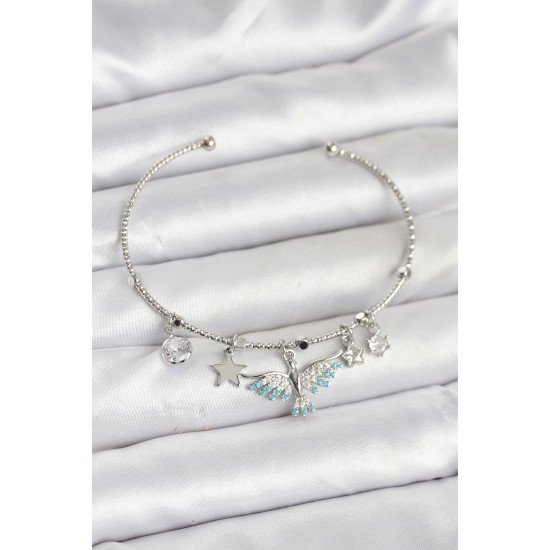 Anka Kuşu Charmlı Gümüş Renk Pirinç Kadın Bileklik