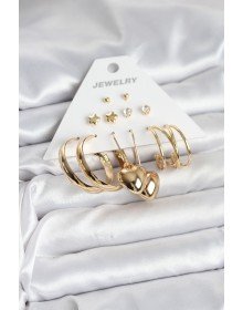 6 Çift Kadın Küpe Seti Gold Renk