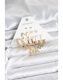 Gold Renk Yıldızlı Set 6 Çift Kadın Küpe Seti