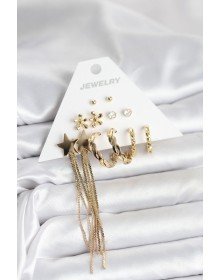 Pirinç Gold Renk 6 Çift Kadın Küpe Seti