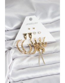 Gold Renk Pirinç 6'lı Kadın Küpe Seti