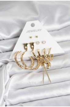 Gold Renk Pirinç 6'lı Kadın Küpe Seti