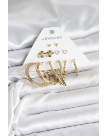 Pirinç Gold Renk 6 Çift Kadın Küpe Seti