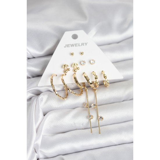 Gold Renk 6 Çift Pirinç Kadın Küpe Seti