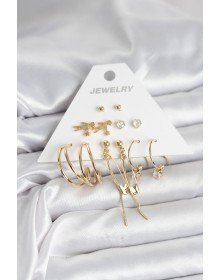 Pirinç Gold Renk 6 Çiftli Kadın Küpe Seti