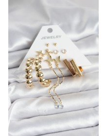 Gold Renk Pirinç 6 Çift Kadın Küpe Seti