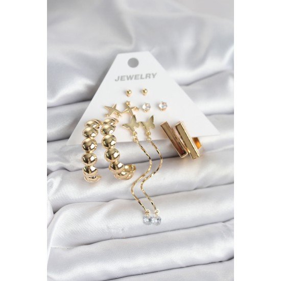 Gold Renk Pirinç 6 Çift Kadın Küpe Seti Gold Renk Pirinç 6 Çift Kadın Küpe Seti