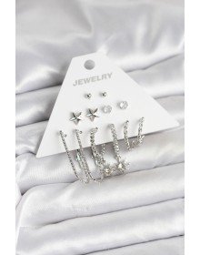 Pirinç Gümüş Renk Küpe Seti 6'lı