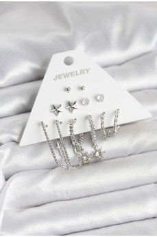 Pirinç Gümüş Renk Küpe Seti 6'lı