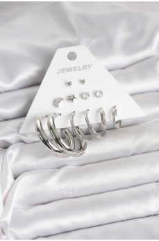 Pirinç Gümüş Renk Halka Modelli 6 Çift Kadın Küpe