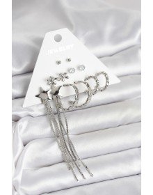 Gümüş Renk Pirinç 6 Çift Kadın Küpe Seti