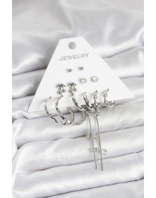 Gümüş Renk Pirinç 6'lı Kadın Küpe Seti