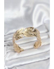Gold Renk Pirinç Levha Yaprak Model Kadın Bileklik