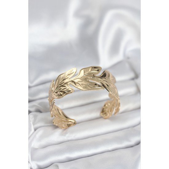 Gold Renk Pirinç Levha Yaprak Model Kadın Bileklik Gold Renk Pirinç Levha Yaprak Model Kadın Bileklik