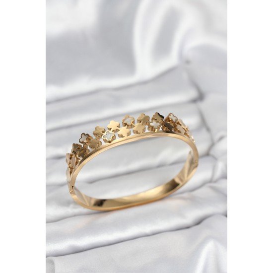 316L Çelik Gold Renk Minimal Yoncalı Kadın Kelepçe Bileklik 316L Çelik Gold Renk Minimal Yoncalı Kadın Kelepçe Bileklik