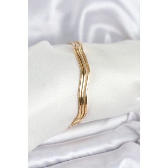 316L Çelik Gold Renk 65 mm Ajda Zikzak Model 3lü Kadın Bileklik