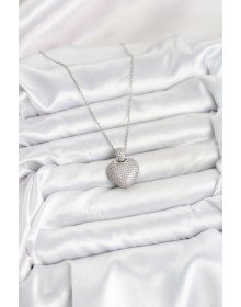 316L Çelik Zincir Gümüş Renk Zirkon Taşlı Kalpli Kadın Kolye