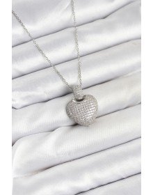 316L Çelik Zincir Gümüş Renk Zirkon Taşlı Kalpli Kadın Kolye