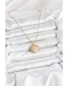 316L Çelik Zincir Gold Renk Zirkon Taşlı Kalpli Kadın Kolye
