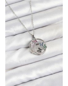 316L Çelik Zincir Gümüş Renk Zirkon Taşlı Kelebekli Kadın Kolye