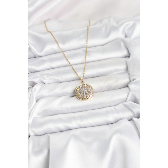 316L Çelik Zincir Gold Renk Zirkon Taşlı Kadın Kolye