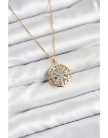 316L Çelik Zincir Gold Renk Zirkon Taşlı Kadın Kolye