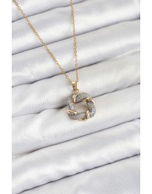 316L Çelik Zincir Gold Renk Zirkon Taşlı Sarmal Model Kadın Kolye