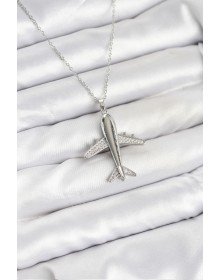 316L Çelik Zincir Gümüş Renk Uçak Model Kadın Kolye
