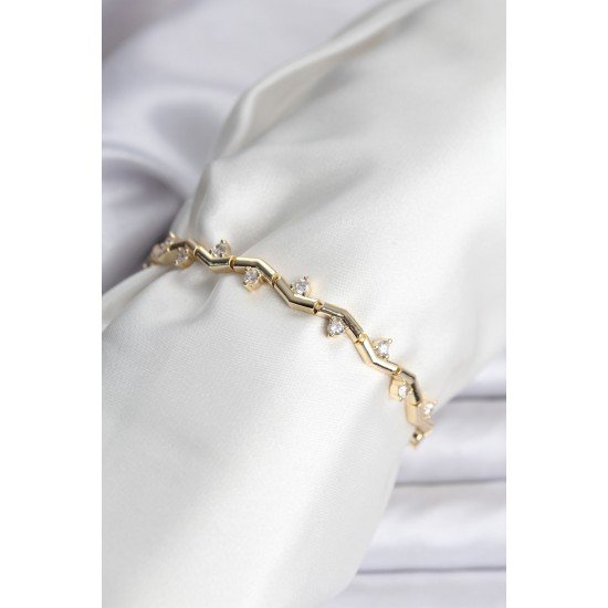 Zikzak Model Pirinç Gold Renk Bileklik