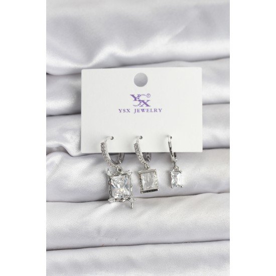 Gümüş Renk Zirkon Taşlı Kadın Küpe