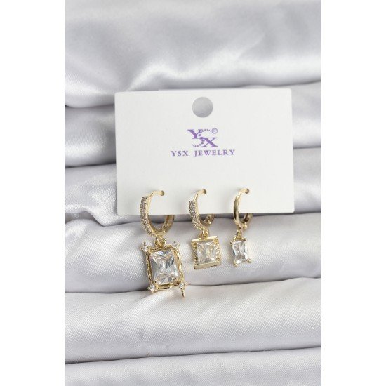 Gold Renk Zirkon Taşlı Kadın Küpe Gold Renk Zirkon Taşlı Kadın Küpe