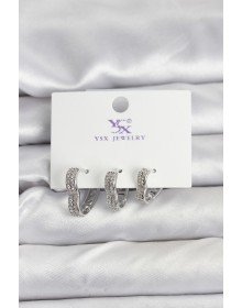 Gümüş Renk Pirinç Zirkon Taşlı Kalpli Kadın Küpe