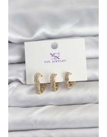 Gold Renk Pirinç Zirkon Taşlı Kalpli Kadın Küpe