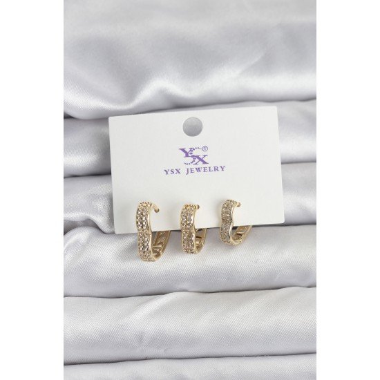 Gold Renk Pirinç Zirkon Taşlı Kalpli Kadın Küpe Gold Renk Pirinç Zirkon Taşlı Kalpli Kadın Küpe