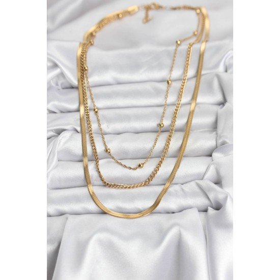 316L Çelik Gold Renk 3'lü Kadın Kolye