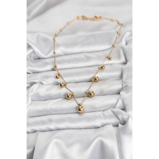 316L Çelik Zincir Gold Renk Topçuklu Kolye