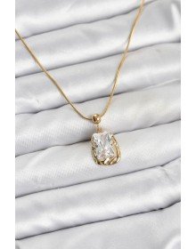 316L Çelik Zincir Gold Renk Zirkon Taşlı Kadın Kolye