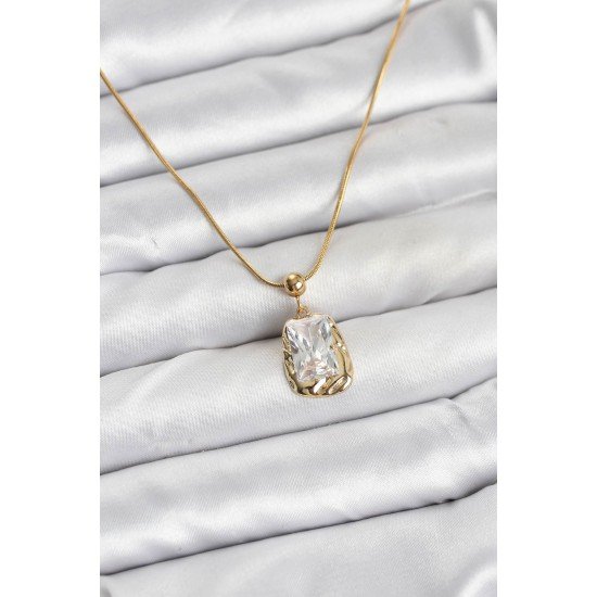 316L Çelik Zincir Gold Renk Zirkon Taşlı Kadın Kolye