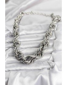 Pirinç Gümüş Renk Sarmal Halat Model Kadın Kolye