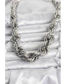 Pirinç Gümüş Renk Sarmal Halat Model Kadın Kolye