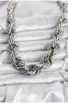 Pirinç Gümüş Renk Sarmal Halat Model Kadın Kolye