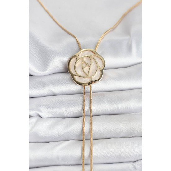 Pirinç Gold Renk Gül Model Asansörlü Kadın Kolye