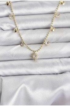 Zirkon Taşlı Kutup Yıldızı Model Pirinç Gold Renk Kadın Kolye