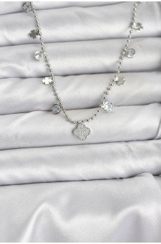 Pirinç Gümüş Renk Yonca Model Kadın Kolye