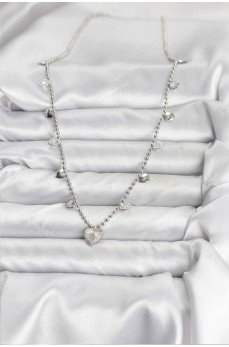 Pirinç Gümüş Renk Kalp Model Kadın Kolye